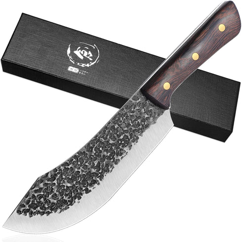 ROCOCO Butcher Knife, Hand Forged 7" Sharp Full Tang Kitchen Meat Cleaver for Home and Outdoor Cooking