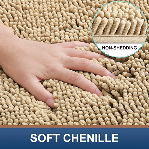 Smiry Chenille U-Shaped Toilet Bathroom Rugs, Soft Absorbent Non-Slip Contoured Machine Washable Bath Mats (24"x20",