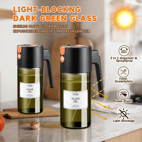 2 1 17oz/500ml Glass In Olive Oil Dispenser Bottle for Kitchen Gadgets, Olive Oil Sprayer for Cooking (Light Blockage