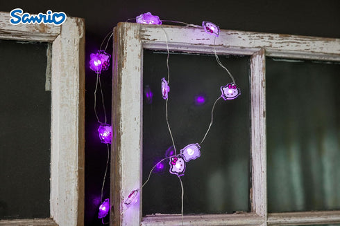 20ct 7 Silver Buffalo Hello Kitty Face with Pink Bow Decorative String Lights, Feet Long, Battery Powered (Batteries