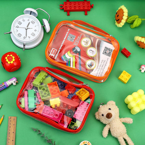 8 Packs Toy Storage Bags with Zipper, Clear PVC Organizing Bags, Reusable Toy Storage Organizer with Portable Handle
