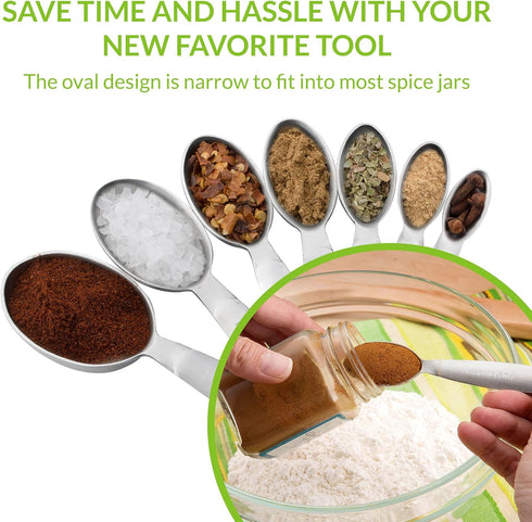 Spring Chef Stainless Steel Measuring Spoons Set of 7, Oval Metal Teaspoon & Tablespoon for Baking & Cooking
