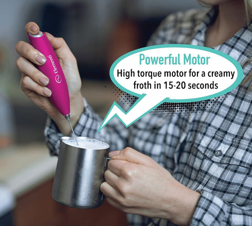 Elementi Electric Milk Frother with Stand, Handheld Drink Mixer and Frother, Pink Coffee Maker