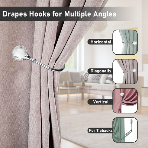 Sumnacon 2 Pcs Heavy Duty Metal Curtain Holdbacks with Clear Crystal Ball, Decorative Drapery Tiebacks for Home Decor