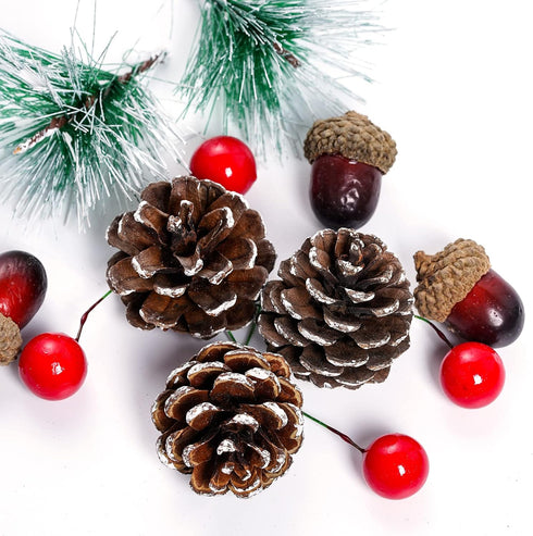 cnomg 216pcs Set, (216, Artificial Pine Cones Pine Branch Fake Natural Pinecones Acorns Red Berries Christmas Decor
