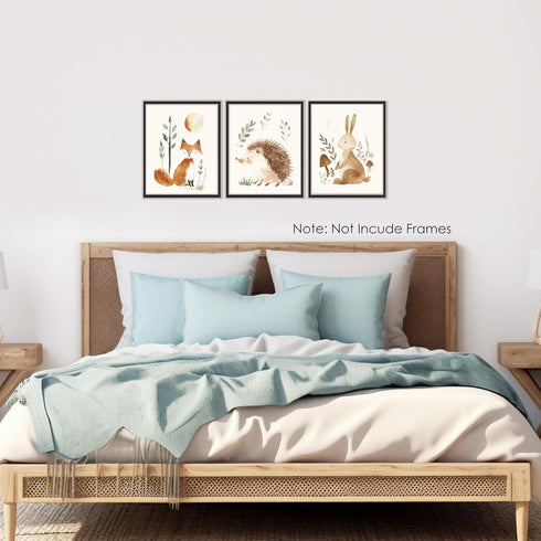 BESERH Set 3, 8x10 Inches Woodland Animals Nursery Decor, Wild Animals Forest nursery wall art Hedgehog Fox Hare