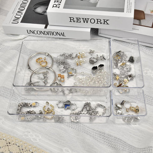 Drawer Organizers Set of 19, Clear Plastic Storage Bins for Kitchen, Bathroom, Office, and Jewelry