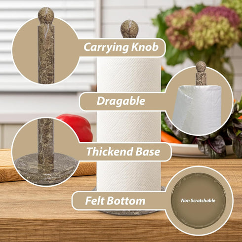 TheWolfard Countertop Handmade Fossil Grey Marble Paper Towel Holder Natural Stone Stand with Subtle Fossil Patterns