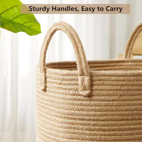 60L 15Dx20H Inches Jute Woven Laundry Hamper Basket Wicker Rope Clothes Hamper Tall Rattan Blanket Basket in Living