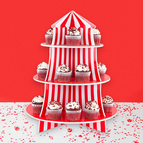 Super Z Outlet 3 Tier Cupcake Foam Stand with Circus Carnival Tent Design for Birthdays, Desserts, Decorations