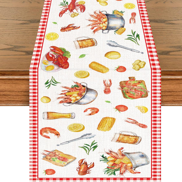 Crawfish Boil Party Decorations - Crawfish Party Table Runner Decor, Seafood Boil