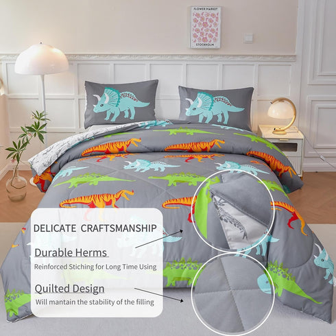 Set Sets 3 RYNGHIPY Dinosaur Kids Comforter Cartoon Dinosaur Bedding for Boys Pieces Full Microfiber Comforter