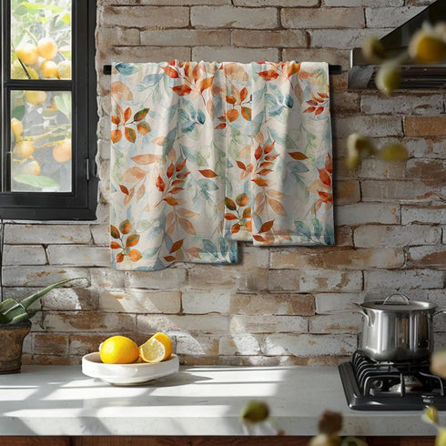 Mweet Set 2-14x28 Inch Fall Leaves Hand Towels of Gradient Green Orange Leaf Plant Super Soft Highly Absorbent Dish