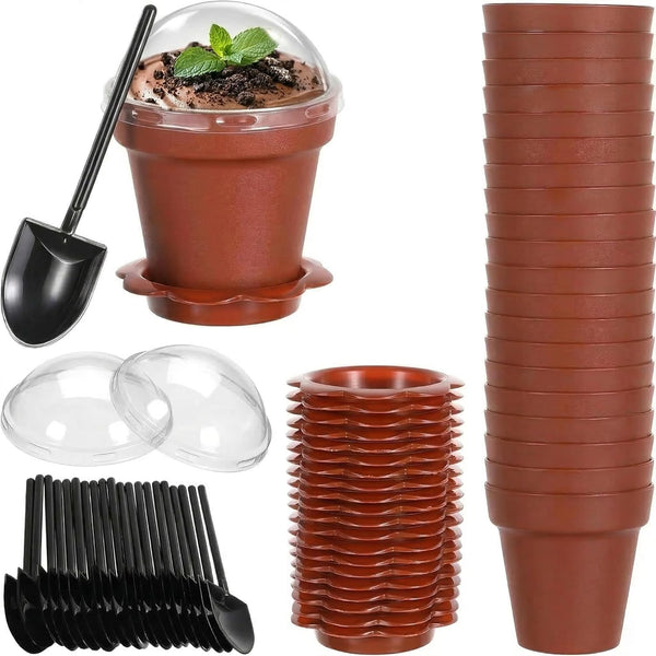 DOITOOL 20 Pack Flower Pot Dessert Cups with Lids and Spoons, 6.7