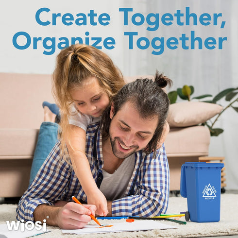 Wiosi Mini Garbage Trash Pen Holder for Desk, Tiny Recycle Bin Pencil Holder Green & Blue, Pack of 2 for Office