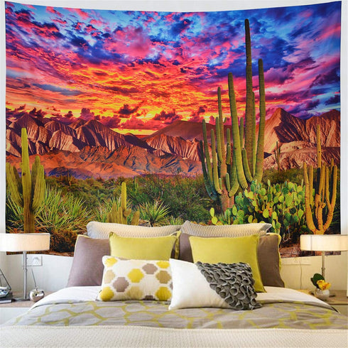 Generleo Mountain Desert Cactus Tapestry, Sunset Clouds Wall Hanging for Bedroom Decor