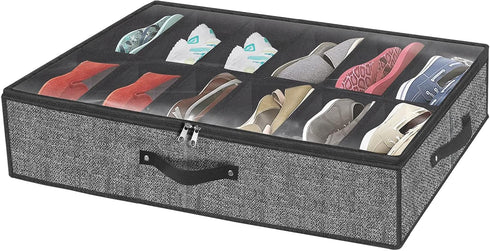 Under Bed Shoe Storage Organizer, Fits 12 Pairs, Underbed Shoe Container Solution with Clear Window