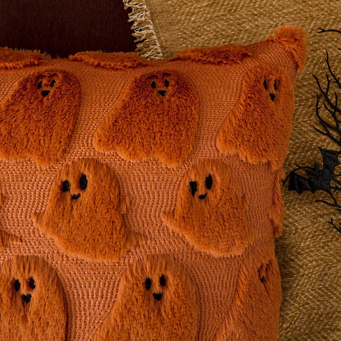 20x20 Inch Set 2 Kevin Textile Halloween Throw Pillow Covers of Ghost Spooky Faux Fur Pillow Covers Soft Fluffy Plush