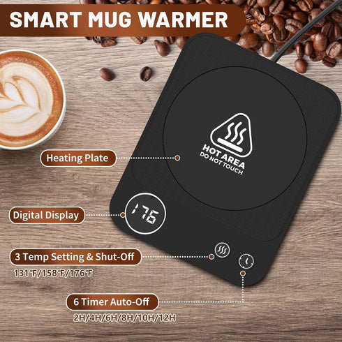 3 Settings, 2-12H Mug Warmer, Electric Coffee Warmer with Temp Auto-Shutoff Coffee Mug Warmer for Home/Office Desk