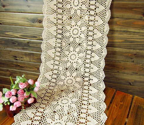 Laivigo Handmade Crochet Lace Table Cloth Doilies - Rectangle, 16 x 35 Inch, Beige