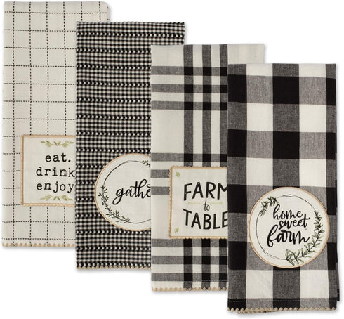 DII Home Sweet Farmhouse Kitchen Collection, Dishtowel Set, 18x28, Black, 4 Count
