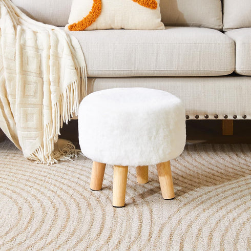 12.6" D12.6" W12.6" UHBD035W YMYNY Round Pouf Ottoman Small Foot Stool Faux Fur Foot Rest for Couch Modern Boho