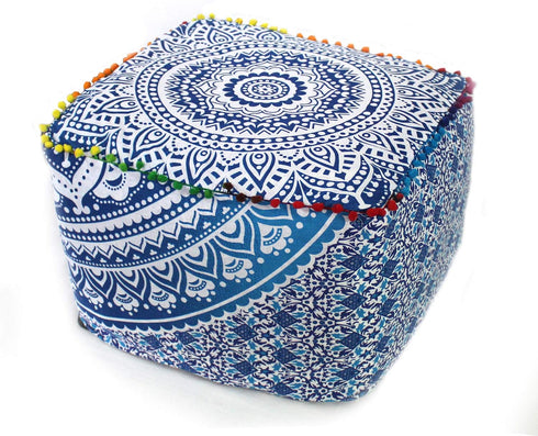 18X18X14 inches, CRAFT KALA Indian Square Patchwork Traditional Pouf Cover Indian Living Room Poufs Cover Decorative