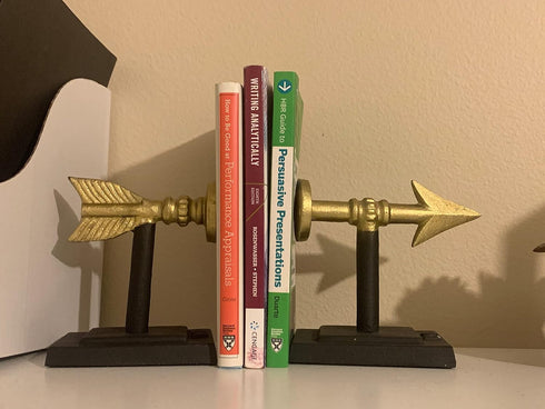 Stylish Large Gold Arrow Bookends - Heavy Duty Decorative Shelf Holders