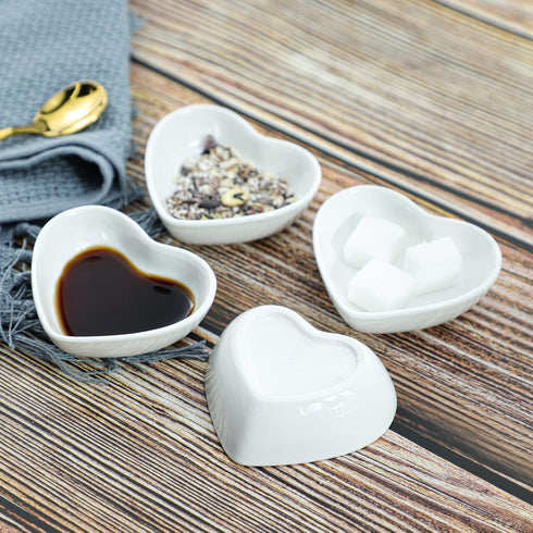 Heart-shaped Multipurpose Ceramic Sauce Dish - Seasoning Dishes Sushi Dipping Bowl Appetizer Plates (Set of 4)