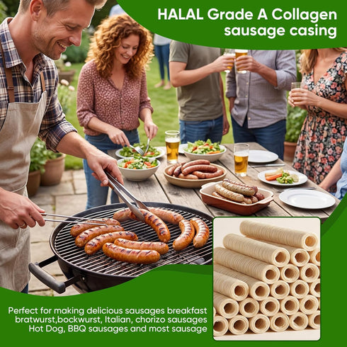 15m/49ft 30mm/ 13/16'' 1 FAIRSKY HALAL Grade A Collagen Sausage Casings, Edible Drying Casing Longer Length