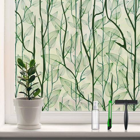DKTIE Window Film Privacy - Decorative Stained Glass Clings with Installation Tools, Static Cling for Home (Dark Green,