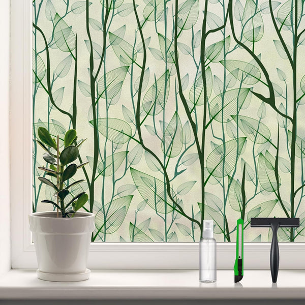DKTIE Window Film Privacy - Decorative Stained Glass Clings with Installation Tools, Static Cling for Home (Dark Green,