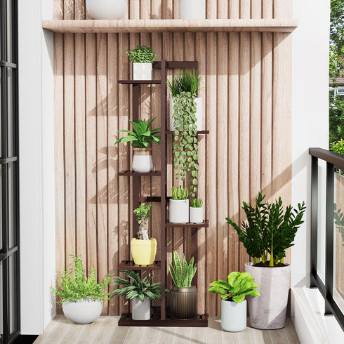 6 46 Inch DolceLuna Plant Stand Indoor Tier, Bamboo Plant Shelf Corner Display Rack, Tall Multiple Planter Pot Holder