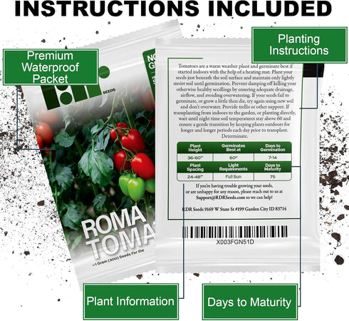 300 Heirloom Roma Tomato Seeds - Premium Non-GMO Seeds for Your Garden