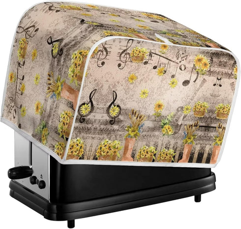 Autumn Music Note Toaster Covers 4 Slice, Decorative Covers for Small Kitchen Appliance, Reversible Bread Maker