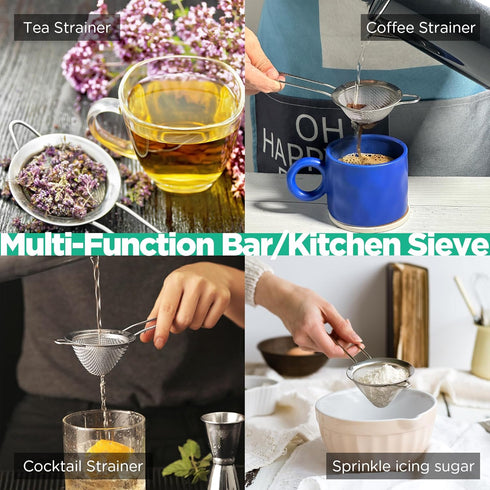 Homestia 2 Piece 3.3" Fine Mesh Strainer for Kitchen, 304 Stainless Steel Cocktail Sieve, 2 Pack