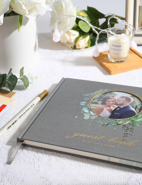 Wedding Guest Book, Polaroid Guest Book Alternative, 100 Pages Thick Paper, 8" x 10" with Markers and Protectors
