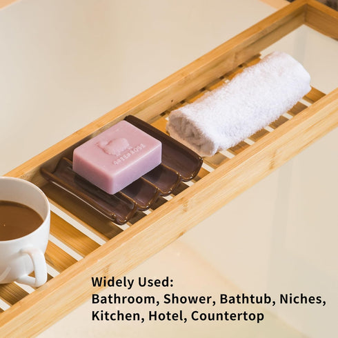 Ceramic Japanese Soap Dish, 5" x 3.9" Soap Holder for Shower, Bathroom, Kitchen, Easy Cleaning, Purple Soap Saver
