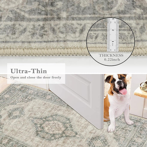 Lahome Oriental 2x5 Hallway Runner Rug, Washable Non-Slip Vintage Carpet Runner for Bedroom Bathroom, Grey