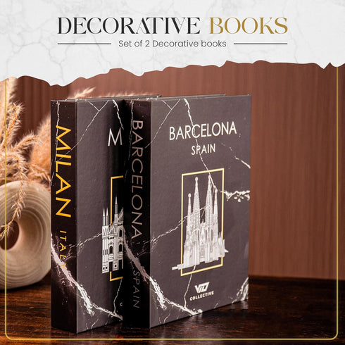 VTO Collective Decorative Book Milan/Barecelona (Black) Fake Books w/Hidden Storage for Coffee Table, Bookshelf