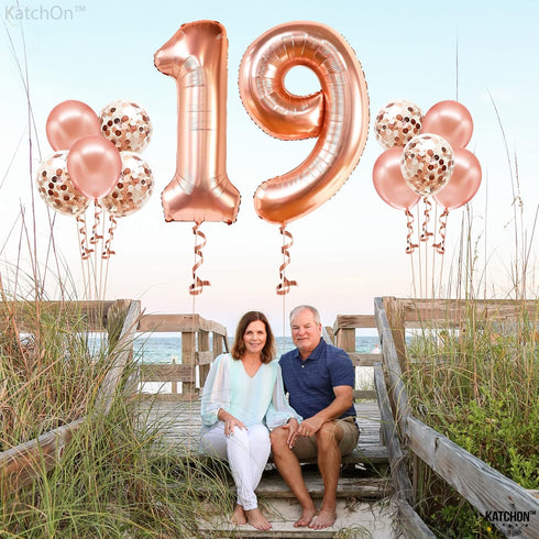 KatchOn Giant Rose Gold 19 Balloon, 40 Inch Birthday Balloons with Confetti for Happy 19th Birthday