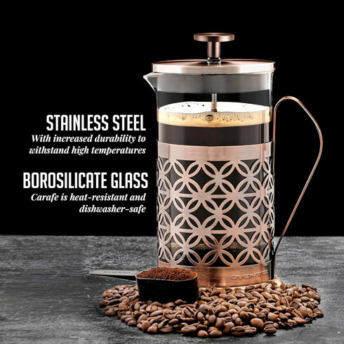 OVENTE French Press Coffee Maker, 34 Ounce, Durable Borosilicate Glass with Stainless Steel Filter Plunger System