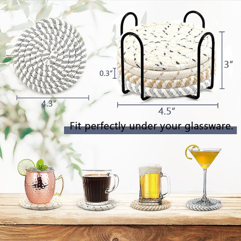 Set 8 Set Farmhouse Coasters of for Drinks, Absorbent Woven Coaster with Holder Cute Cloth Coasters for Home Decor