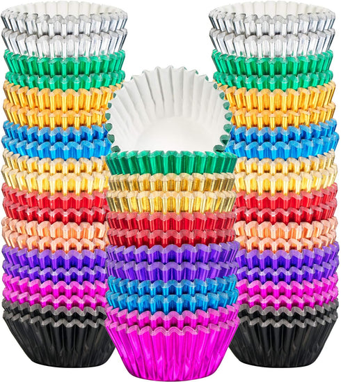 Sumind 400 Pieces Mini Foil Cupcake Liners - Metallic Baking Cups for Holiday Muffins and Cupcakes