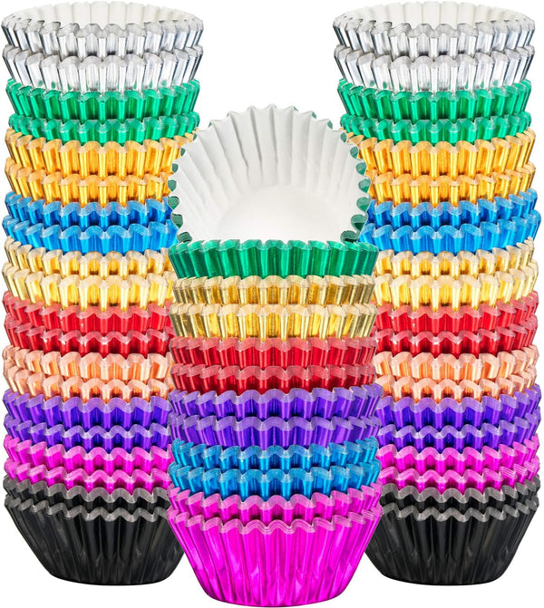 Sumind 400 Pieces Mini Foil Cupcake Liners - Metallic Baking Cups for Holiday Muffins and Cupcakes