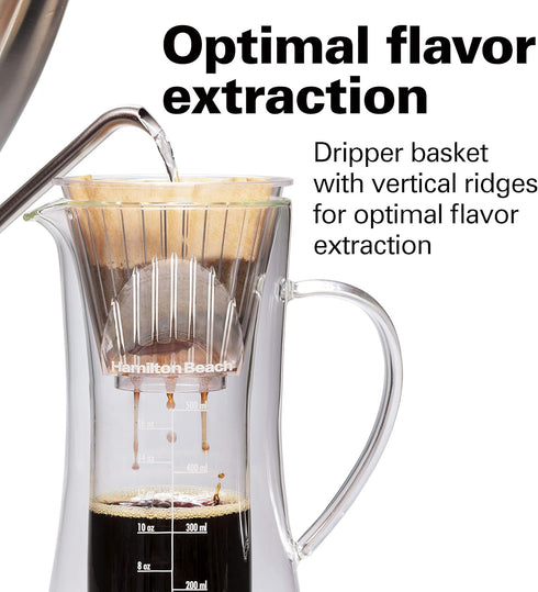 Hamilton Beach Pour Over Drip Coffee Maker, 17 Ounces, Glass Carafe