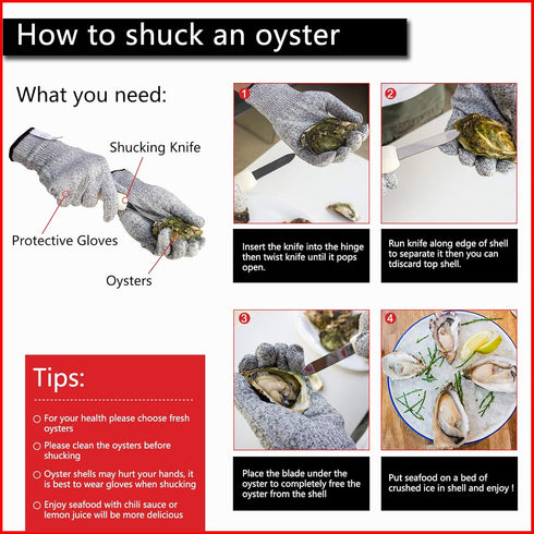 Nonley Oyster Shucking Knife, 2 Pack Oyster Knife Set with Cut Resistant Gloves, Stainless Steel Seafood Tools