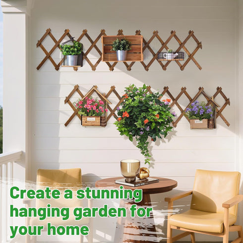 Pack 2 of Extra Thick Wooden Wall Trellis- Expandable Wall Planter Lattice Panels for Climbing Plants, Hanging Vertical