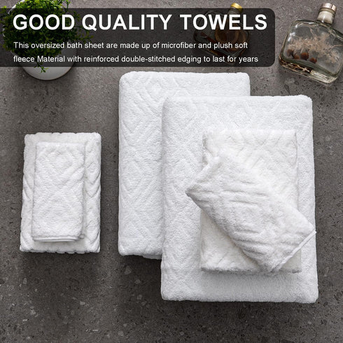 8 Pack Set White,2 Towels(35"x70"), 2 Towels,4 Ferdilan Bath Towels Oversized Bath Hand Washcloths Ultra Soft