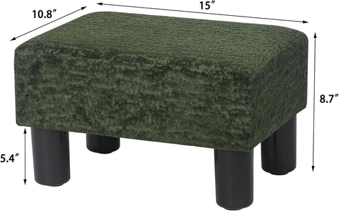 15" Adeco Flannel Small Footstool Ottoman for Footrest, Modern Velvet Rectangle Step Stool Extra Seating with Non-Skid